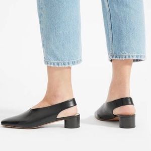 Size 7 black Everlane square toe slingback heel.